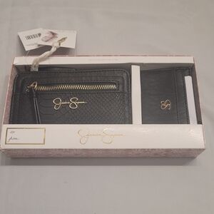 Jessica Simpson Wallet Gift Set Wristlet & Card Holder Black NWT Box